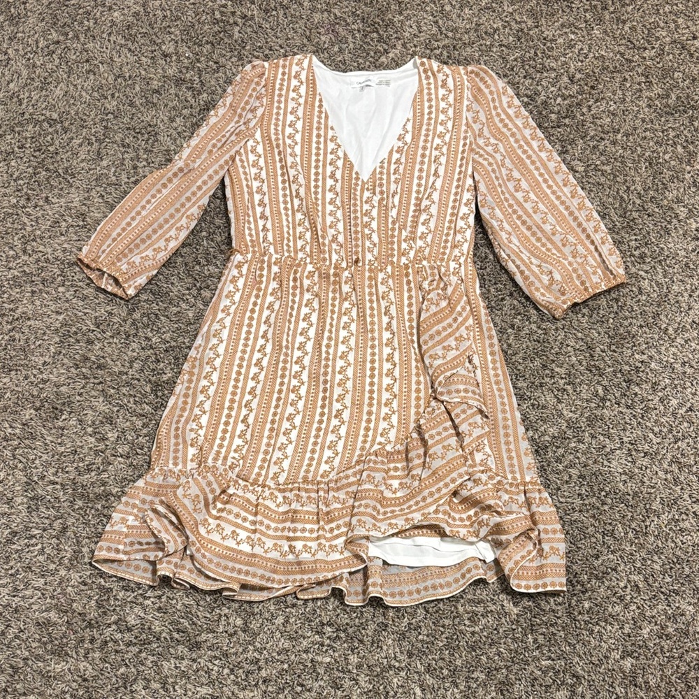 Calvin Klein Beige Patterned Midi Dress